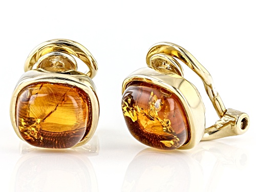 8mm Square Cushion Amber 18k Yellow Gold Over Sterling Silver Clip-On Earrings