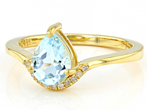 1.17ct Pear Glacier Topaz™ And 0.05ctw White Diamond Accent 18k Yellow Gold Over Silver Ring - Size 10