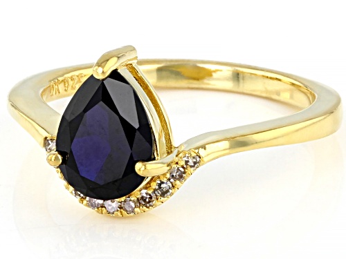 1.07ct Lab Blue Sapphire And 0.05ctw Champagne Diamond Accent 18k Yellow Gold Over Silver Ring - Size 8