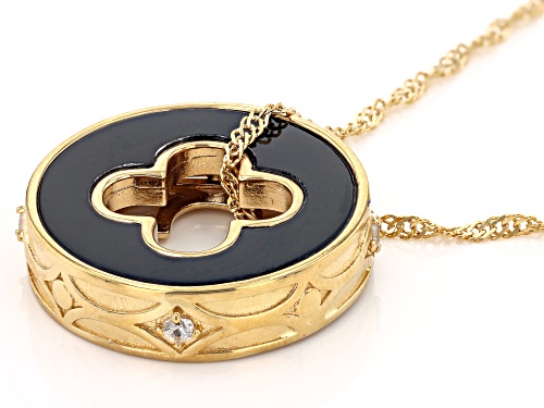 Black Onyx And 0.18ctw White Zircon 18k Yellow Gold Over Sterling Silver Pendant With Chain