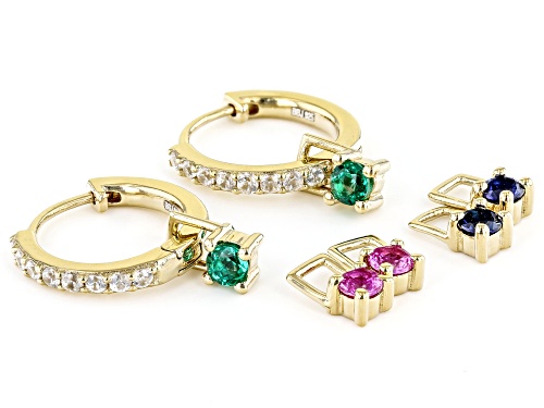 Multi Gem 18k Yellow Gold Over Sterling Silver Interchangeable Earrings 0.92ctw