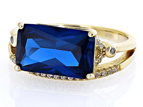 4.20ct Lab Created Blue Spinel With .20ctw White Zircon 18k Yellow Gold Over Sterling Silver Ring - Size 8