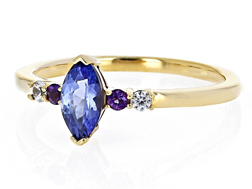 0.47ct Tanzanite with 0.05ctw Amethyst & 0.09ctw White Zircon 18k Yellow Gold Over Silver Ring - Size 10