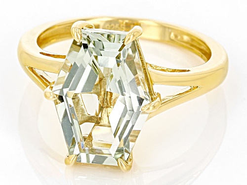 3.72ctw Elongated Hexagon Prasiolite 18k Yellow Gold Over Silver Ring - Size 7