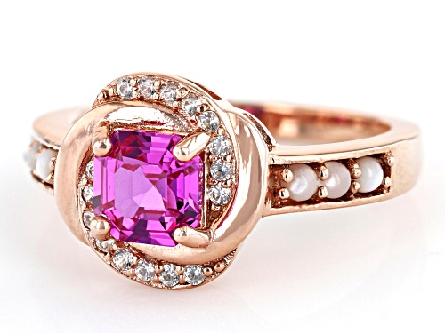 2.55ct Lab Pink Sapphire,2mm Mother-of-Pearl & 0.03ctw White Zircon 18k Rose Gold Over Silver Ring - Size 8