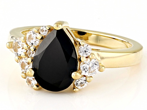 1.70ctw Black Spinel And 0.47ctw Lab White Sapphire 18k Yellow Gold Over Sterling Silver Ring - Size 6