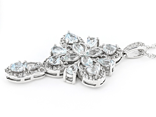 2.56ctw Aquamarine With .47ctw White Topaz Rhodium Over Sterling Silver Cross Pendant with Chain