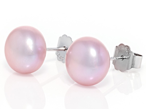 10mm Pink Cultured Freshwater Pearl Rhodium Over Sterling Silver Stud Earrings