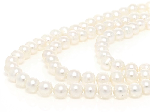 7mm White Cultured Freshwater Pearl Rhodium Over Sterling Silver 18 Inch Multi-Strand Necklace - Size 18