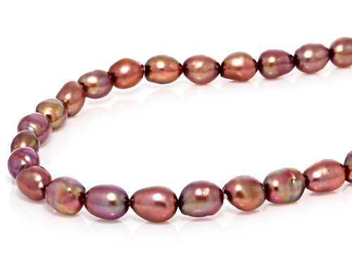 7-8mm Mahogany Cultured Freshwater Pearl Rhodium Over Sterling Silver 36 Inch Necklace - Size 36