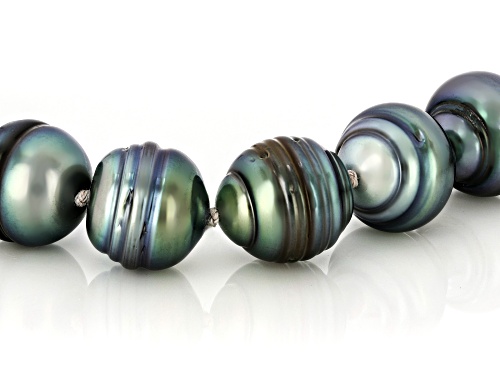 10-12MM Cultured Tahitian Pearl Rhodium Over Sterling Silver Bracelet
