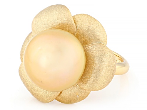 10mm Golden Cultured South Sea Pearl 18k Yellow Gold Over Sterling Silver Ring - Size 7