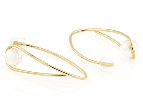 6mm White Cultured Freshwater Pearl 14k Yellow Gold Over Sterling Silver Earrings