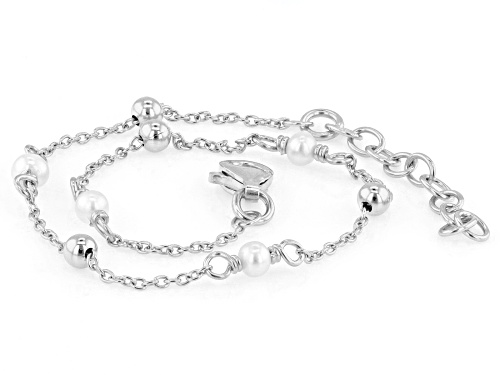 2.5mm White Cultured Freshwater Pearl Rhodium Over Sterling Silver Bracelet