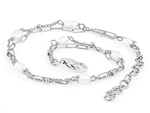 3mm White Cultured Freshwater Pearl Rhodium Over Sterling Silver Bracelet