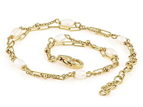 3mm White Cultured Freshwater Pearl 14k Yellow Gold Over Sterling Silver Bracelet