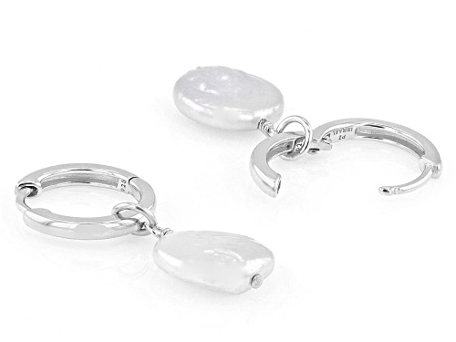 9mm White Cultured Freshwater Pearl Rhodium Over Sterling Silver Earrings