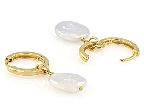 9mm White Cultured Freshwater Pearl 14k Yellow Gold Over Sterling Silver Earrings