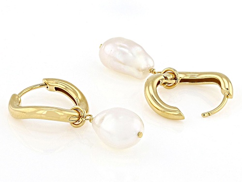10mm White Cultured Freshwater Pearl 14k Yellow Gold Over Sterling Silver Earrings