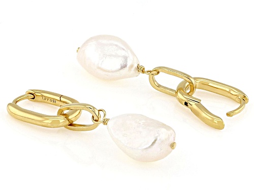 11mm White Cultured Freshwater Pearl 14k Yellow Gold Over Sterling Silver Earrings