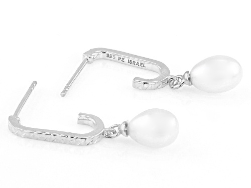 6m White Cultured Freshwater Pearl Rhodium Over Sterling Silver Earrings