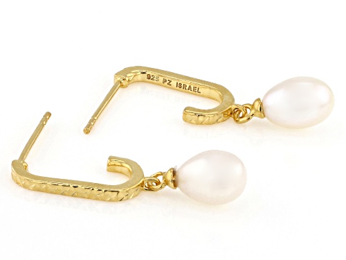 6mm White Cultured Freshwater Pearl 14k Yellow Gold Over Sterling Silver Earrings