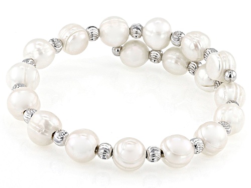 7.5mm White Cultured Freshwater Pearl Rhodium Over Sterling Silver Bracelet