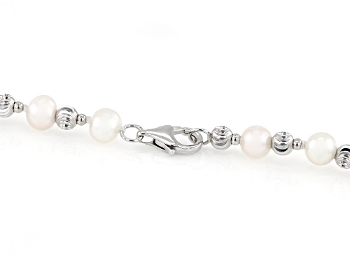 5-6mm White Cultured Freshwater Pearl Rhodium Over Sterling Silver 18 Inch Necklace - Size 18