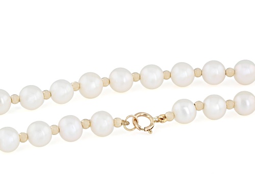 6mm White Cultured Freshwater Pearl 14k Yellow Gold 20 Inch Necklace - Size 20