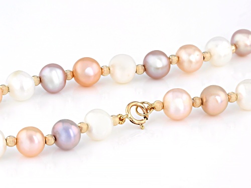 6mm Multi-Color Cultured Freshwater Pearl 14k Yellow Gold 20 Inch Necklace - Size 20