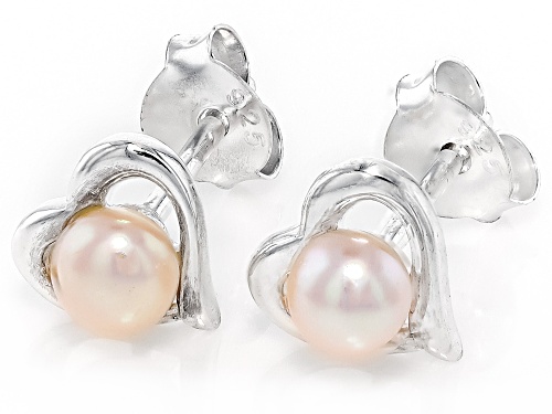 4mm White Cultured Freshwater Pearl Rhodium Over Sterling Silver Earrings