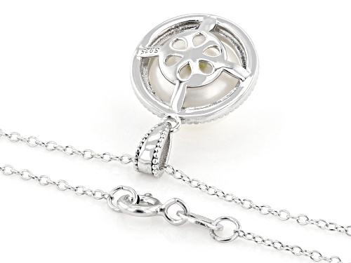10mm White Cultured Freshwater Pearl With Diamond Accent Sterling Silver Pendant With Chain