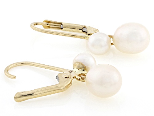 4-7mm White Cultured Freshwater Pearl 14k Yellow Gold Earrings