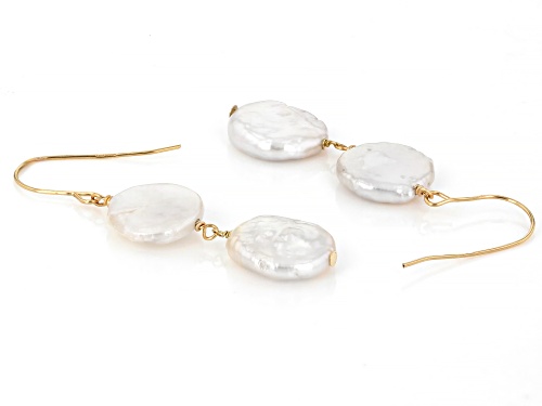 10mm White Cultured Freshwater Pearl 14k Yellow Gold Earrings
