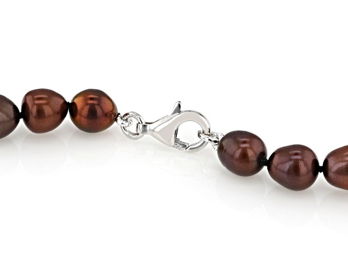 7mm Mahogany Cultured Freshwater Pearl Rhodium Over Sterling Silver 18 Inch Strand Necklace - Size 18