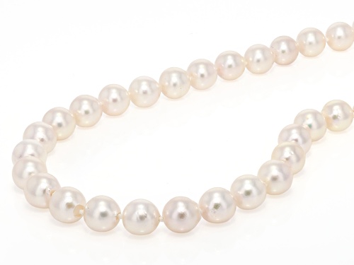 8mm White Cultured Japanese Akoya Pearl 14k Yellow Gold 18 Inch Strand Necklace - Size 18