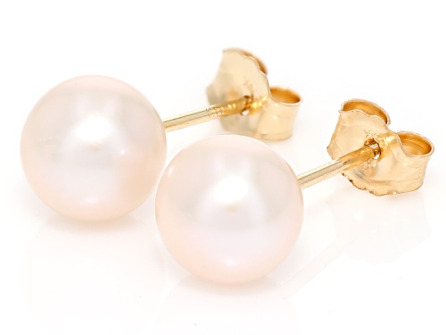 6mm White Cultured Freshwater Pearl 14k Yellow Gold Stud Earrings