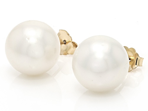 11mm White Cultured South Sea Pearl 14k Yellow Gold Stud Earrings