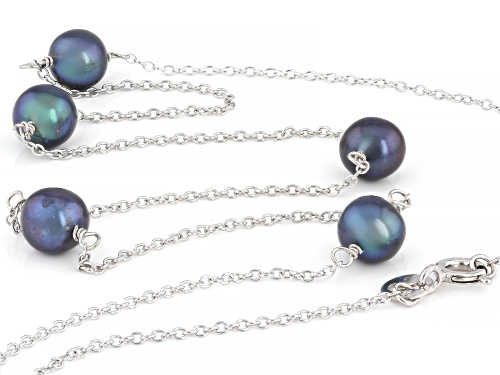 Black Cultured Freshwater Pearl Sterling Silver 18 Inch Strand Necklace - Size 18