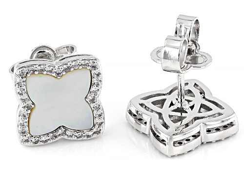 White South Sea Mother-Of-Pearl With 0.23ctw Lab Created Sapphire Rhodium Over Brass Earrings