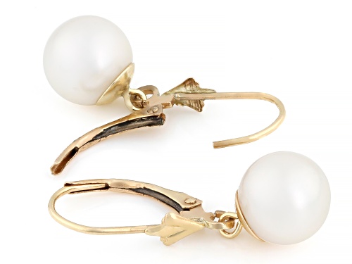 8mm White Cultured Japanese Akoya Pearl 14k Yellow Gold Earrings