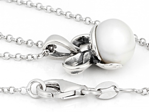 10mm White Cultured Freshwater Pearl Sterling Silver Bow Pendant