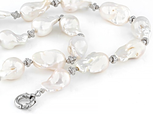 Genusis™ 13-15mm White Cultured Freshwater Pearl Rhodium Over Sterling Silver 20 Inch Necklace - Size 20