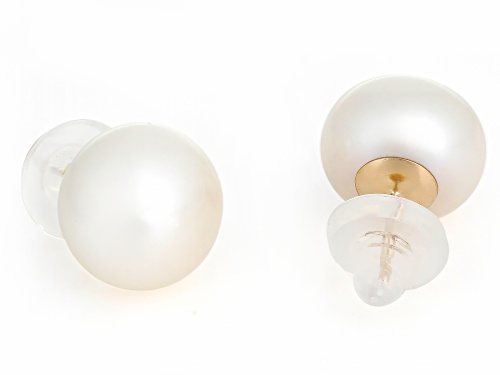 12mm White Cultured Freshwater Pearl 14k Yellow Gold Stud Earrings