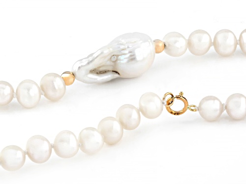 Genusis™ 6-16mm White Cultured Freshwater Pearl 14k Yellow Gold 18 Inch Strand Necklace - Size 18