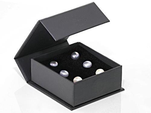 7mm Multi-Color Cultured Freshwater Pearls Sterling Silver Stud Earrings Set of 3