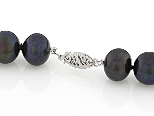11mm Black Cultured Freshwater Pearl 14k White Gold 18 Inch Strand Necklace - Size 18