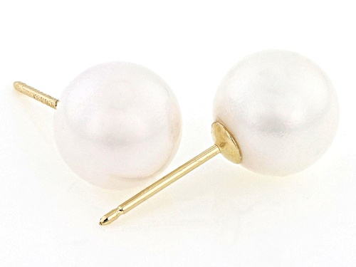8mm White Cultured Japanese Akoya Pearl 14k Yellow Gold Earrings