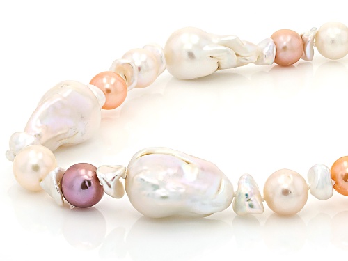 Genusis™ 3-14mm Multi-Color Cultured Freshwater Pearl Rhodium Over Silver 36 Inch Strand Necklace - Size 36