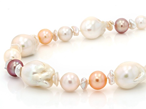 Genusis™ 3-14mm Multi-Color Cultured Freshwater Pearl Rhodium Over Silver 18 Inch Strand Necklace - Size 18